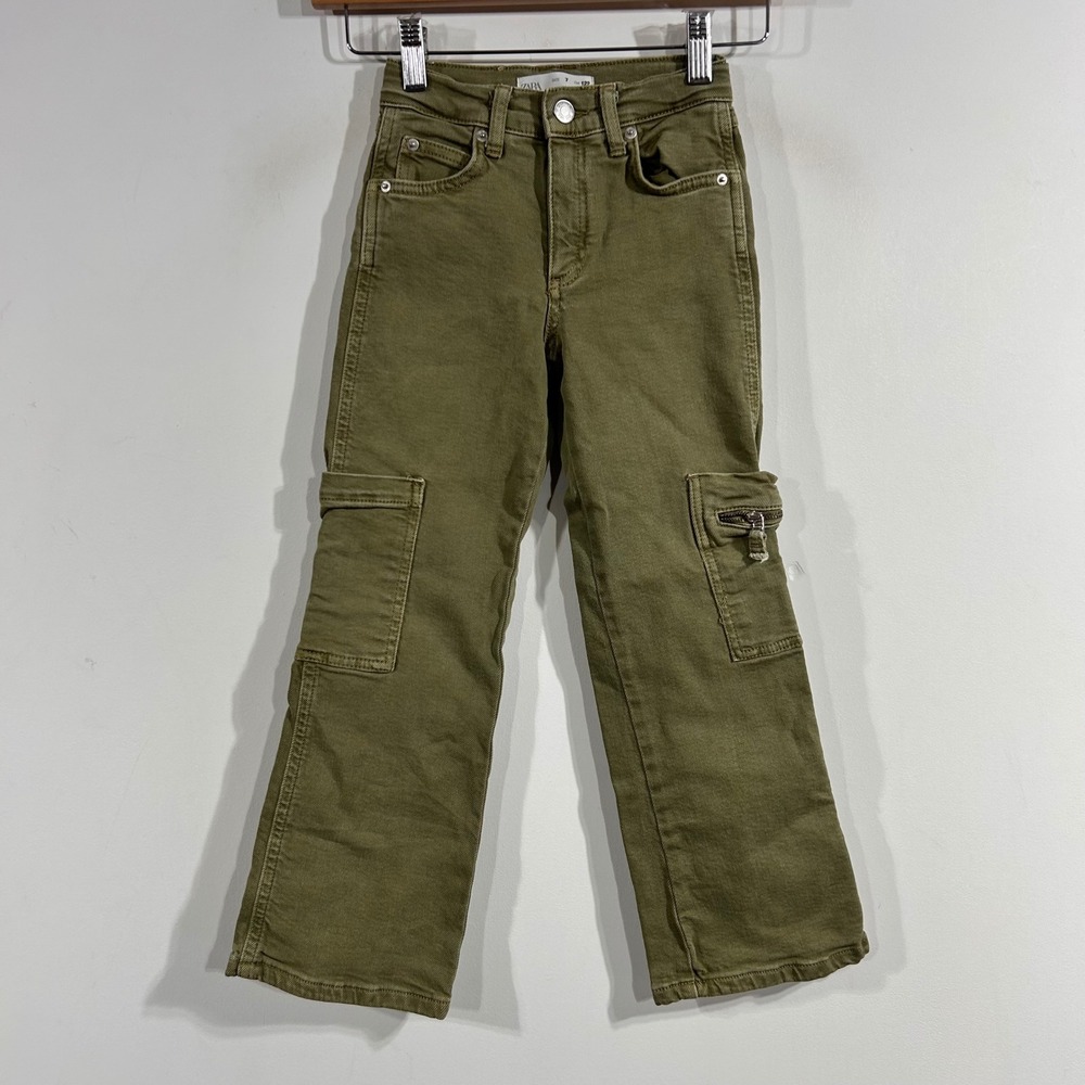 Zara Kids Olive Green Cargo Pants Size 7 Utility Straight Leg Trousers Capsule